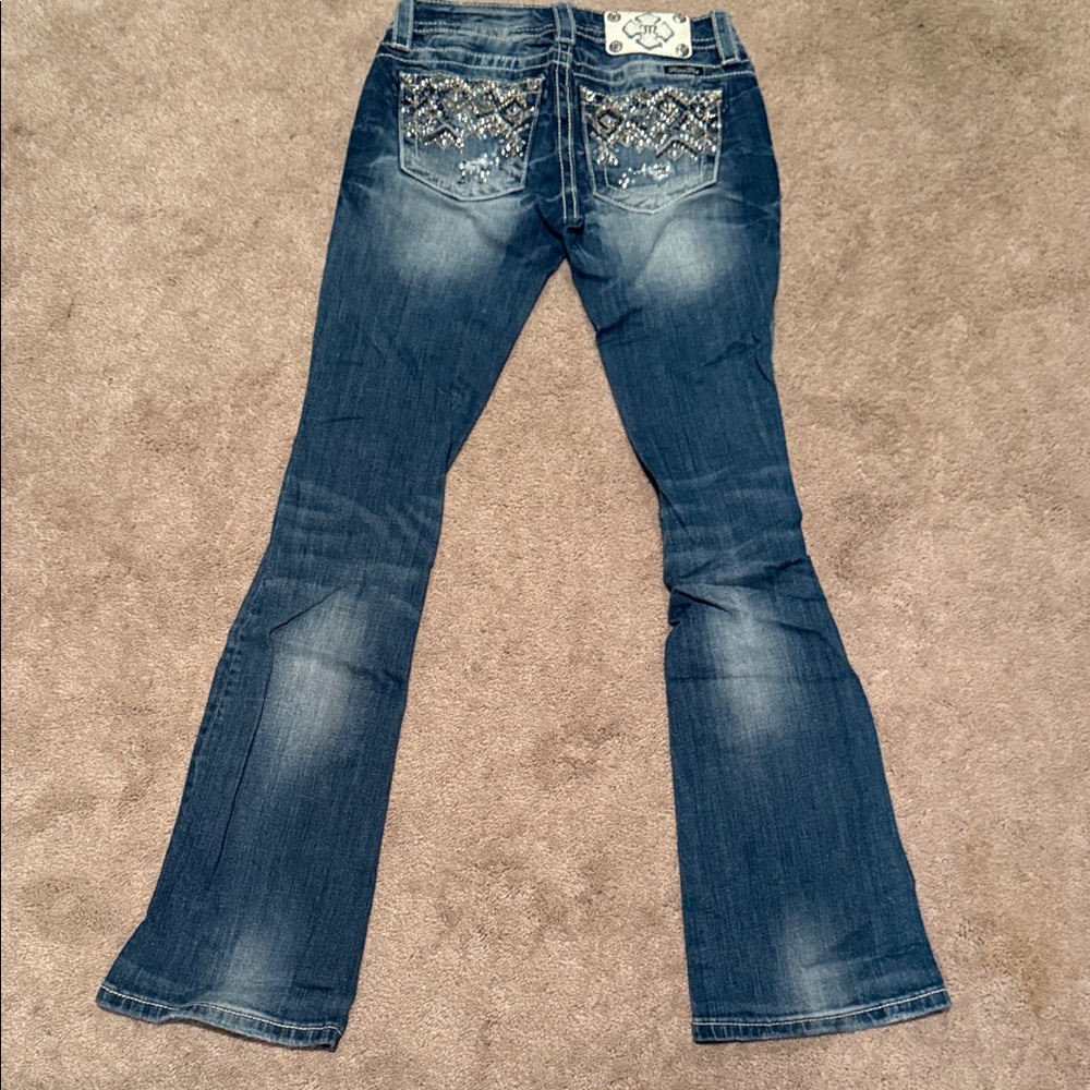 Miss Me Dark Blue Flare Jeans with Embellishments